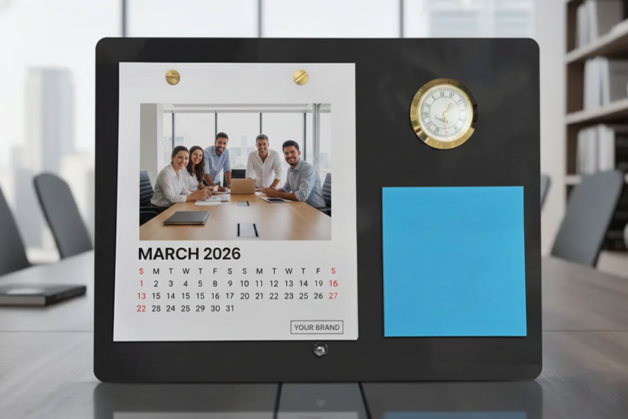 Black Acrylic Clock Desktop Calendar